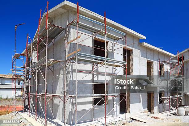 Building Of New Twostory White Concrete House Stock Photo - Download Image Now - Architecture, Building - Activity, Concrete