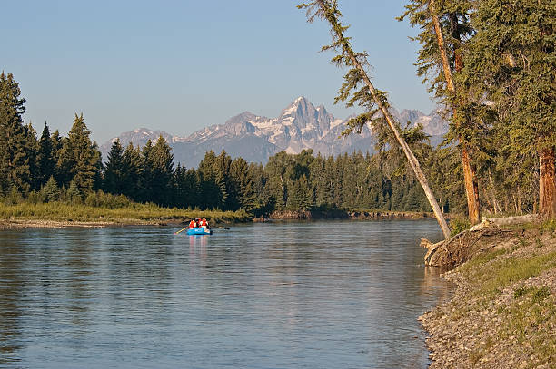 ラフティングにスネークリヴァーのグランド tetons 国立公園 - rafting on a mountain river ストックフォトと画像