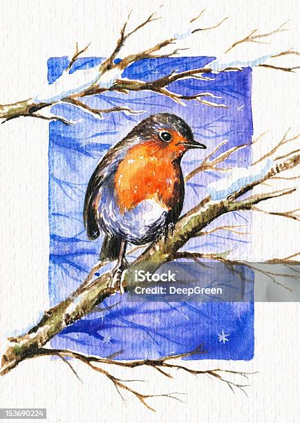 Robin Stock Illustration - Download Image Now - Bird, Snow, Watercolor Painting