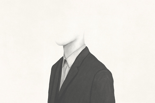Illustration of invisible man, black and white surreal abstract minimal concept