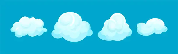 Vector illustration of White Soft Fluffy Clouds on Blue Background Vector Set