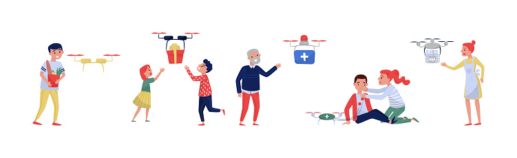 Drone Service And Delivery With People Characters Using Modern Smart drone-service-and-delivery-with-people-characters-using-modern-smart