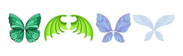Vector illustration of Colorful Wings of Different Flying Creature Vector Set