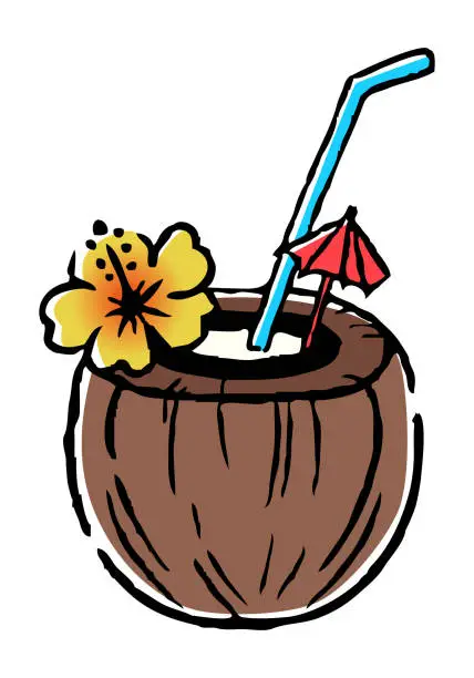 Vector illustration of Hand drawn line drawing illustration of coconut juice