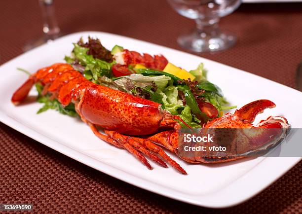 Lobster With Salad And Tomato Stock Photo - Download Image Now - Crustacean, Dieting, Food