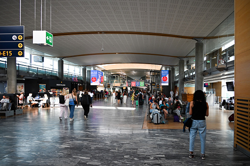 Oslo, Norway, July 7, 2023 - Oslo Gardermoen Airport (Oslo lufthavn).