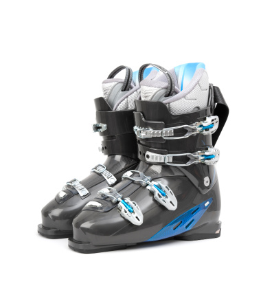 Brand new pair of ski boots isolated on white background
