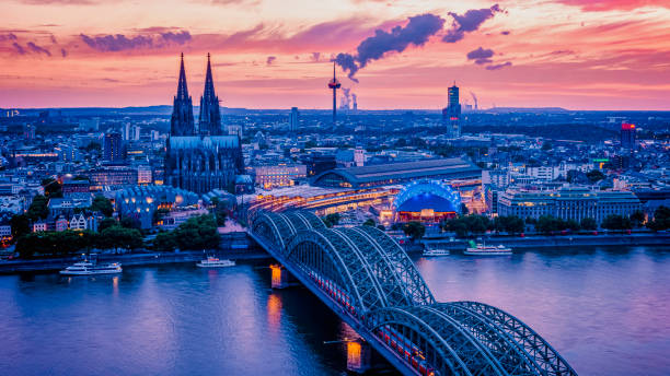 istock Cologne Koln Germany during sunset, Cologne bridge with cathedral 1536962656