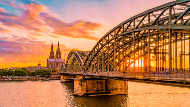 istock Cologne Koln Germany during sunset, Cologne bridge with cathedral 1536962659
