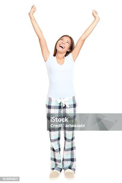 Pijama Mujer Estiramiento Aislado Foto de stock y más banco de imágenes de Pijama - Pijama, Zapatilla, Encuadre de cuerpo entero