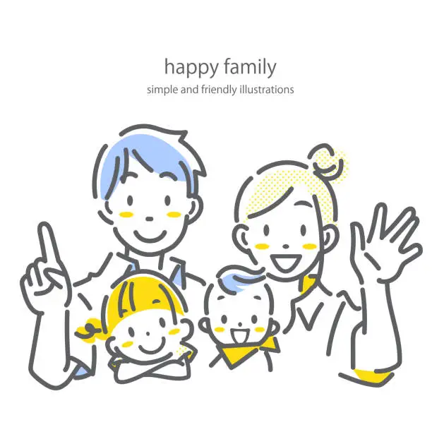 Vector illustration of happy family , line illustrations