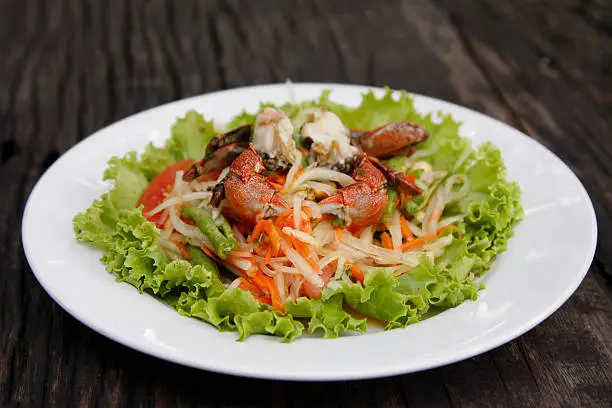 Thai food papaya salad with crab