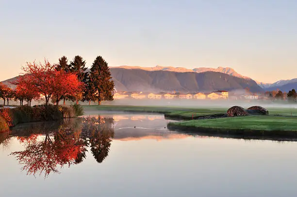 Photo of autumn morning in golf course