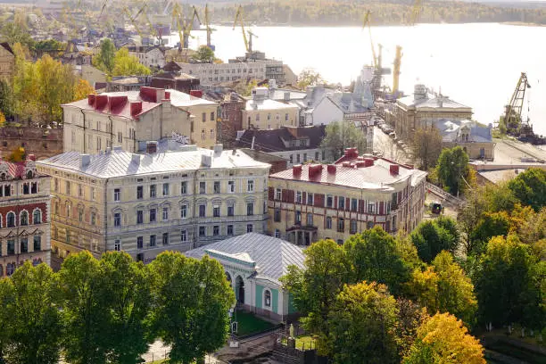 Cityscape of Vyborg, Russia. View from top of the Vyborg Castle.