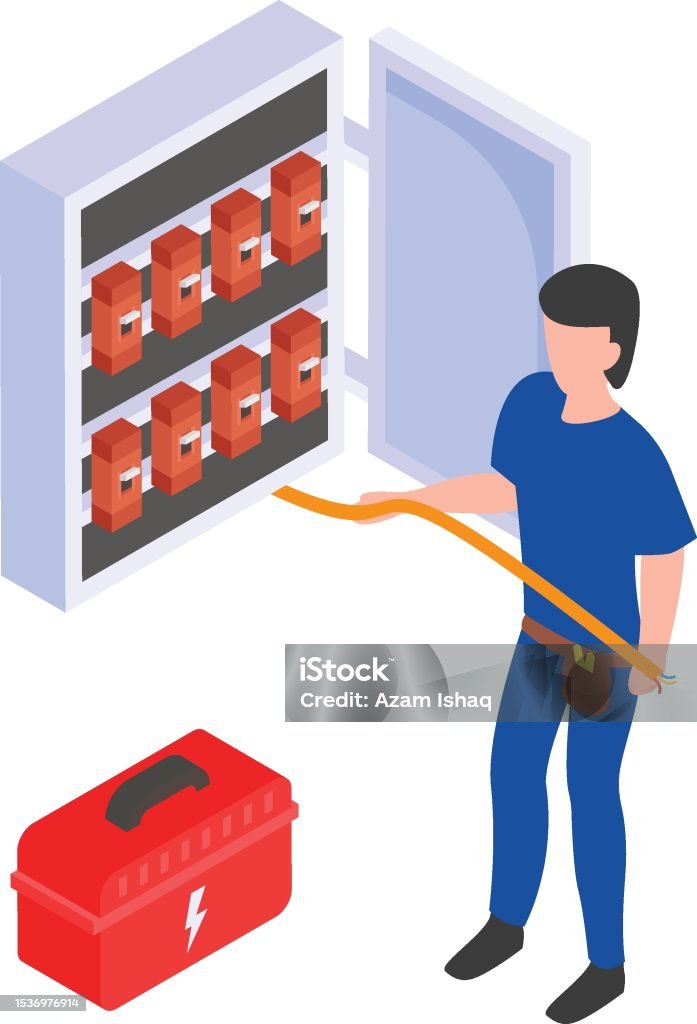 Electric Problem Icon Troubleshooting Home Electrical Problem Isometric Concept Person ...