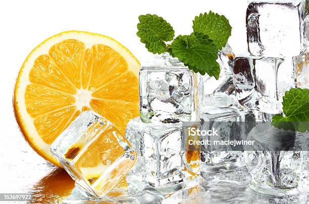 Lemon And Ice Cubes Stock Photo - Download Image Now - Citrus Fruit, Close-up, Dew