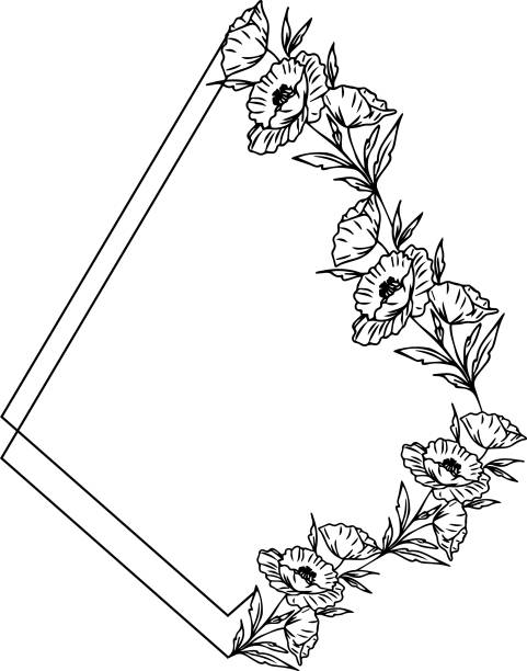 ромбовидная рамка с цветами и листьями - retro revival old fashioned diamond diamond shaped stock illustrations