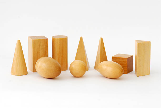 Set of wooden geometric objects stock photo