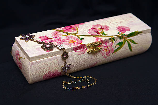 Decoupage Box pink decoupage box with painted flowers and a bijouterie decoupage stock pictures, royalty-free photos & images