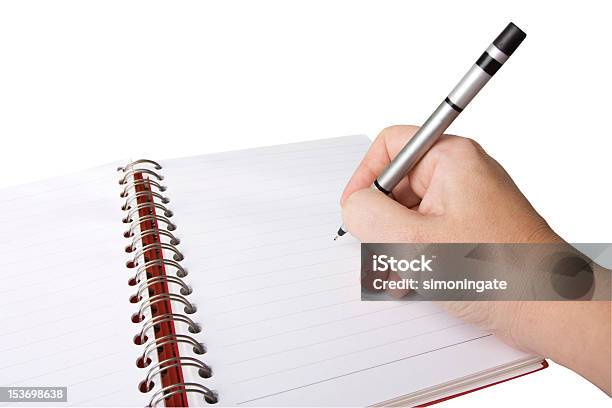 Hand Writing In A Blank Notebook Stock Photo - Download Image Now - Blank, Book, Copy Space