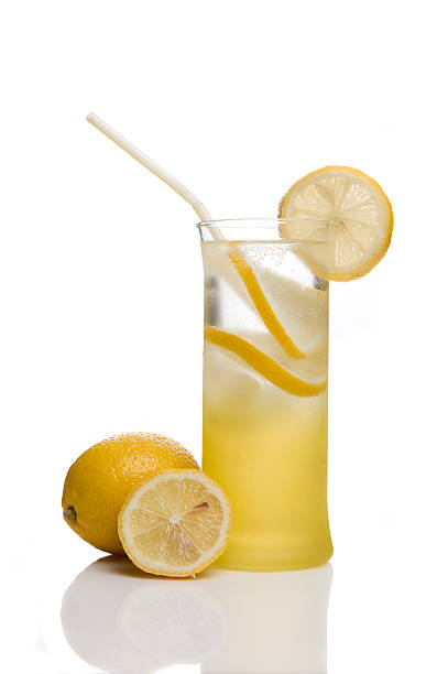 istock Sparkling mineral water with lemon isolated on white background 153699025