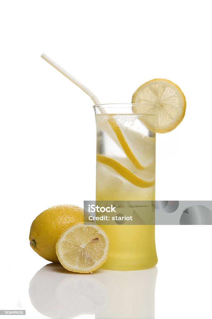 Sparkling mineral water with lemon isolated on white background Bubble Stock Photo