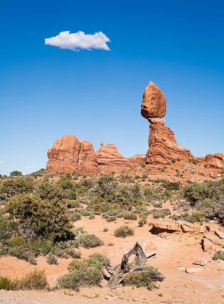 le rocher équilibré - usa arches national park balanced rock colorado plateau photos et images de collection