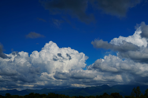 view of clouds in the sky and mountains in asia