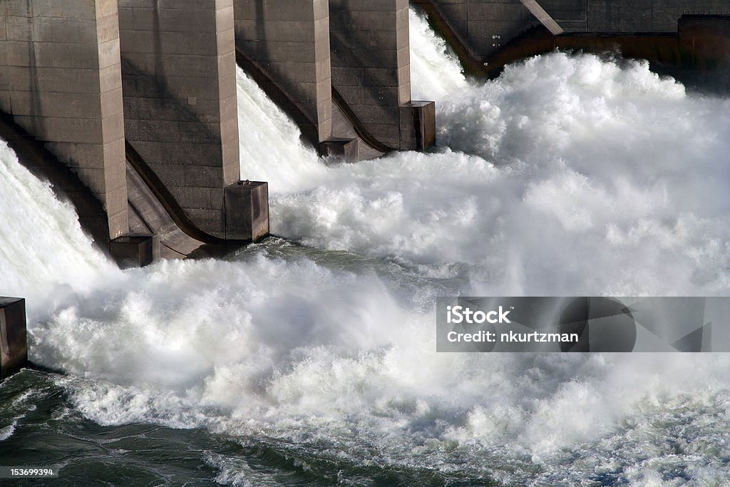 Columbia River Locks Water rushing alongside a lock on the Columbia River Dam Stock Photo