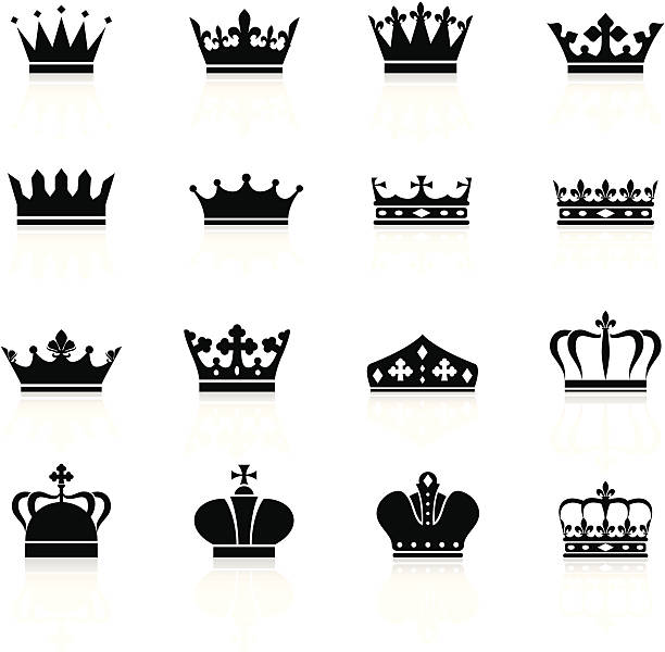 illustrazioni stock, clip art, cartoni animati e icone di tendenza di serie nero simboli-corona - crown nobility ornate illustration and painting