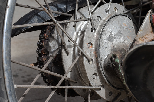 closeup of motorcycle hub wheel