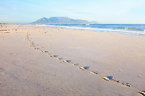 stamping right hand on sand of beach from top view for wallpaper background