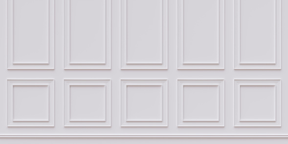 Wall beadboard wood decoration. Classic white wainscot Retro wooden panel background. 3d render