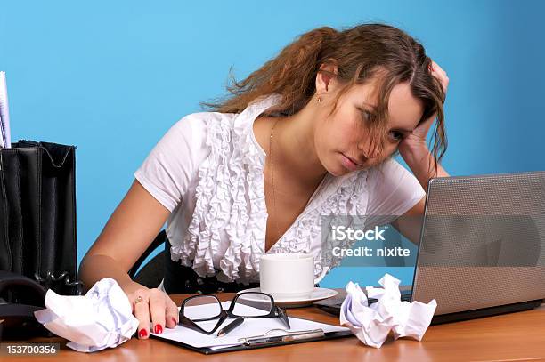 Tired Business Woman Looking At Laptop Stock Photo - Download Image Now - Adult, Beautiful People, Beauty