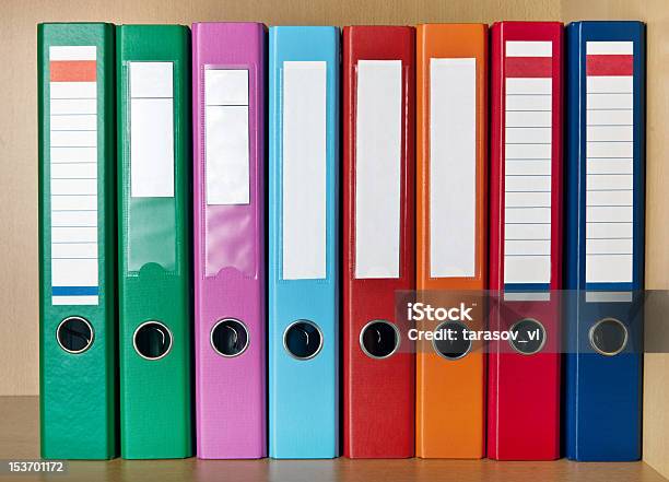 Multicolored Office Binders Stock Photo - Download Image Now - Ring Binder, In A Row, Archives