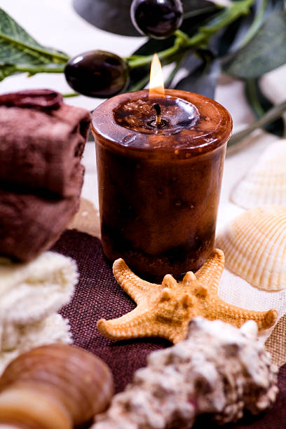 istock Spa treatment - relax with candles, tower and olive 153702994