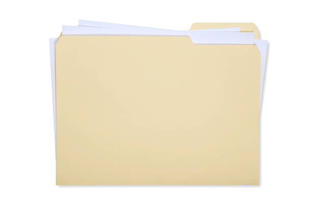 manila folder with white papers inside - akte envelop stockfoto's en -beelden