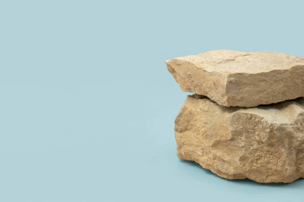istock Stone podium for show cosmetics product presentation. Abstract minimal backdrop. Two rock form. Blue Nude Studio Background. Scene. Showcase display case. 3D Front View. Trendy neutral color. Space 1537041302