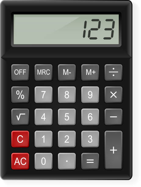 Calculator Top View of Black Calculator. Illustration on white calculator stock illustrations