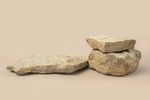 istock Stone podium for show cosmetics product presentation. Abstract minimal backdrop. Three rock form. Beige Nude Studio Background. Scene. Showcase display case. 3D Front View. Trendy neutral color. Space 1537048585