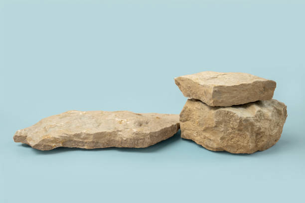 istock Stone podium for show cosmetics product presentation. Abstract minimal backdrop. Two rock form. Blue Nude Studio Background. Scene. Showcase display case. 3D Front View. Trendy neutral color. Space 1537050654
