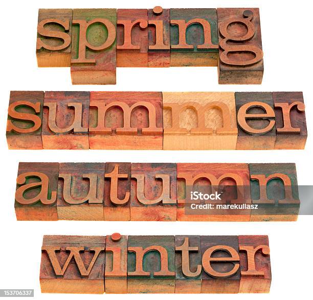 Frühling Sommer Herbst Und Winter Stockfoto und mehr Bilder von Altertümlich - Altertümlich, Block - Form, Druckmaschine