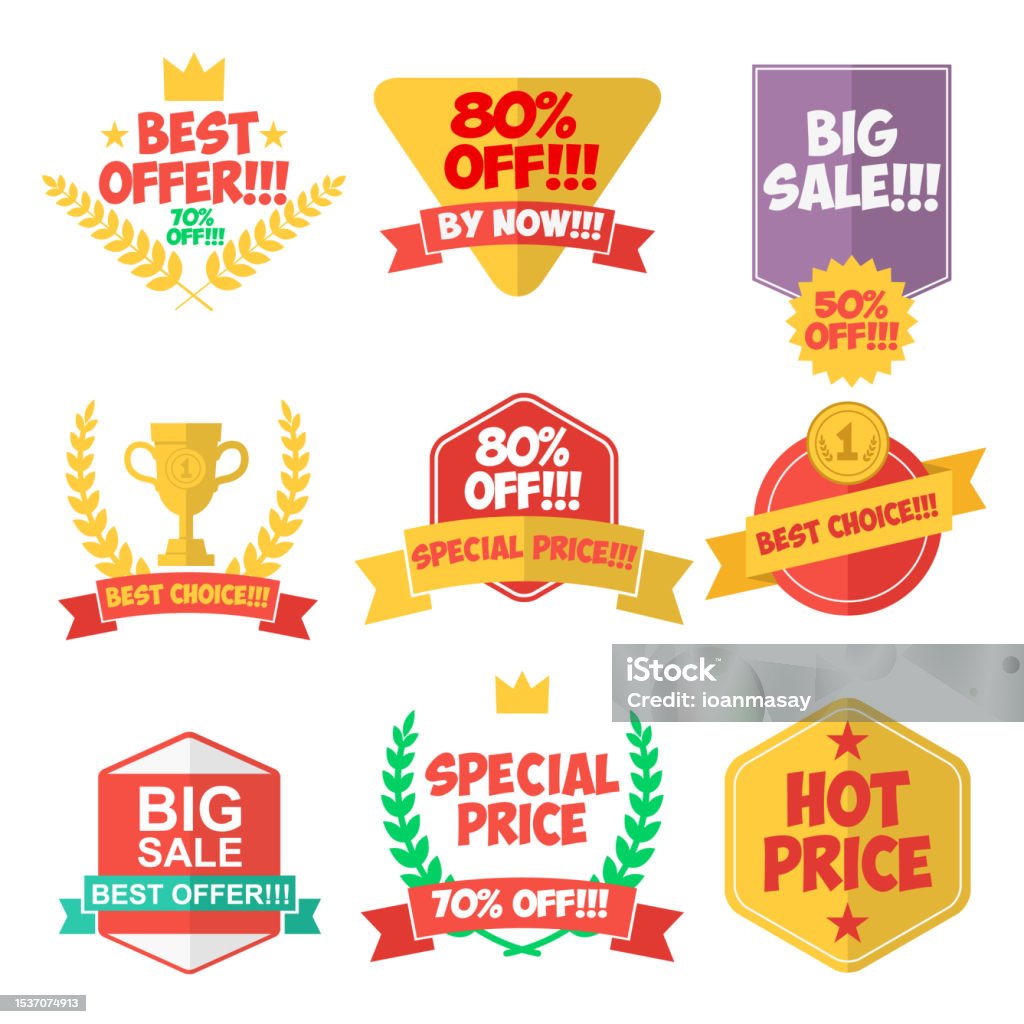 Descount Labels Set Of Discount Labels And Badges In Flat Style Vector Design Elements ...