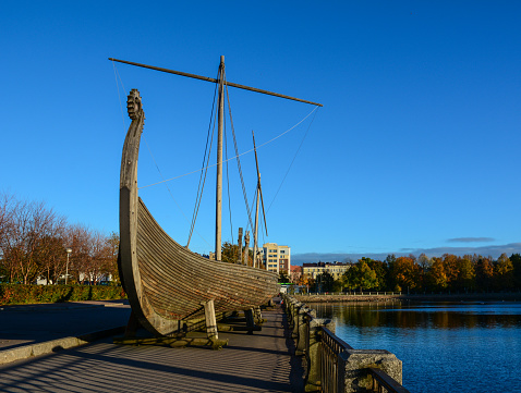 Viking Ship in the harbor of Carentan, Normandy, France