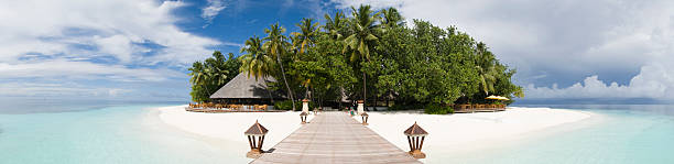 istock Paradise island in Maldives panoramic view 153708522