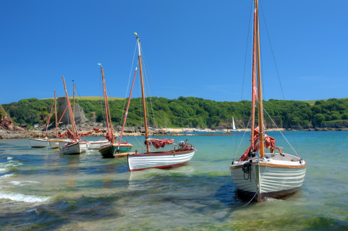 Sailing boats in Summer at Salcombe, Devon, England.