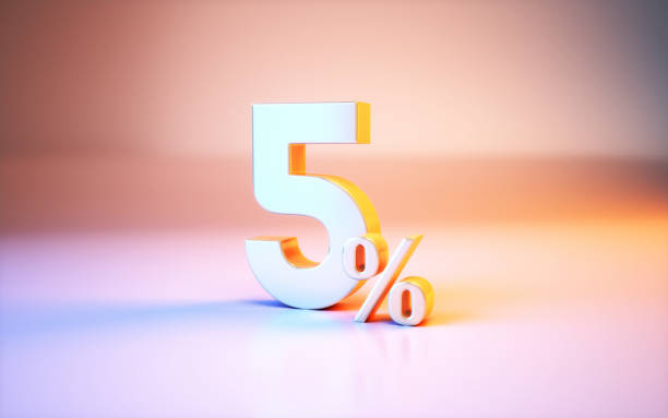 istock 5 Percent Sign sitting on Metallic Blue and Pink Background 1537101953