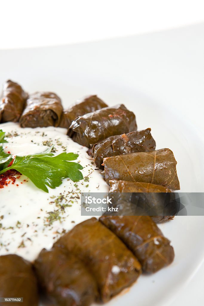 Dolmades Dolmades of vine leaves stuffed with rice Appetizer Stock Photo