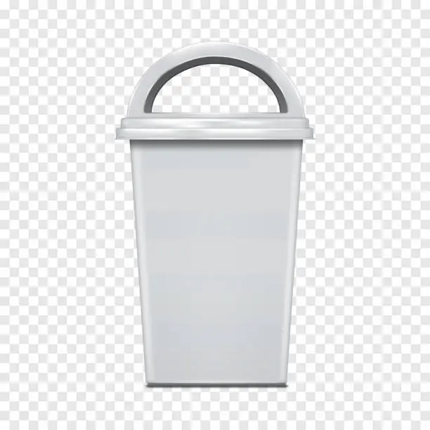 Vector illustration of Dome lid dustbin vector mockup. Blank white dome shaped dust bin on transparent background realistic mock-up. Garbage waste container, trash can template