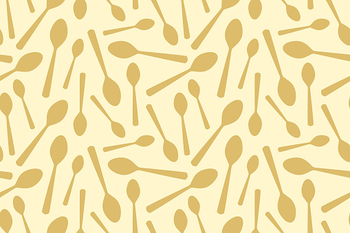golden seamless spoons pattern; kitchen, restaurant, menu background- vector illustration